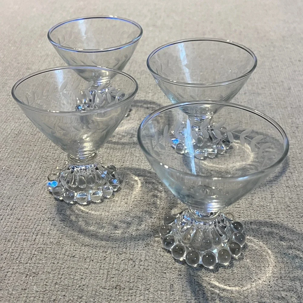 Vintage Anchor Hocking Boopie Glass Etched Laurel Leaf Coupe Martini Set of 4